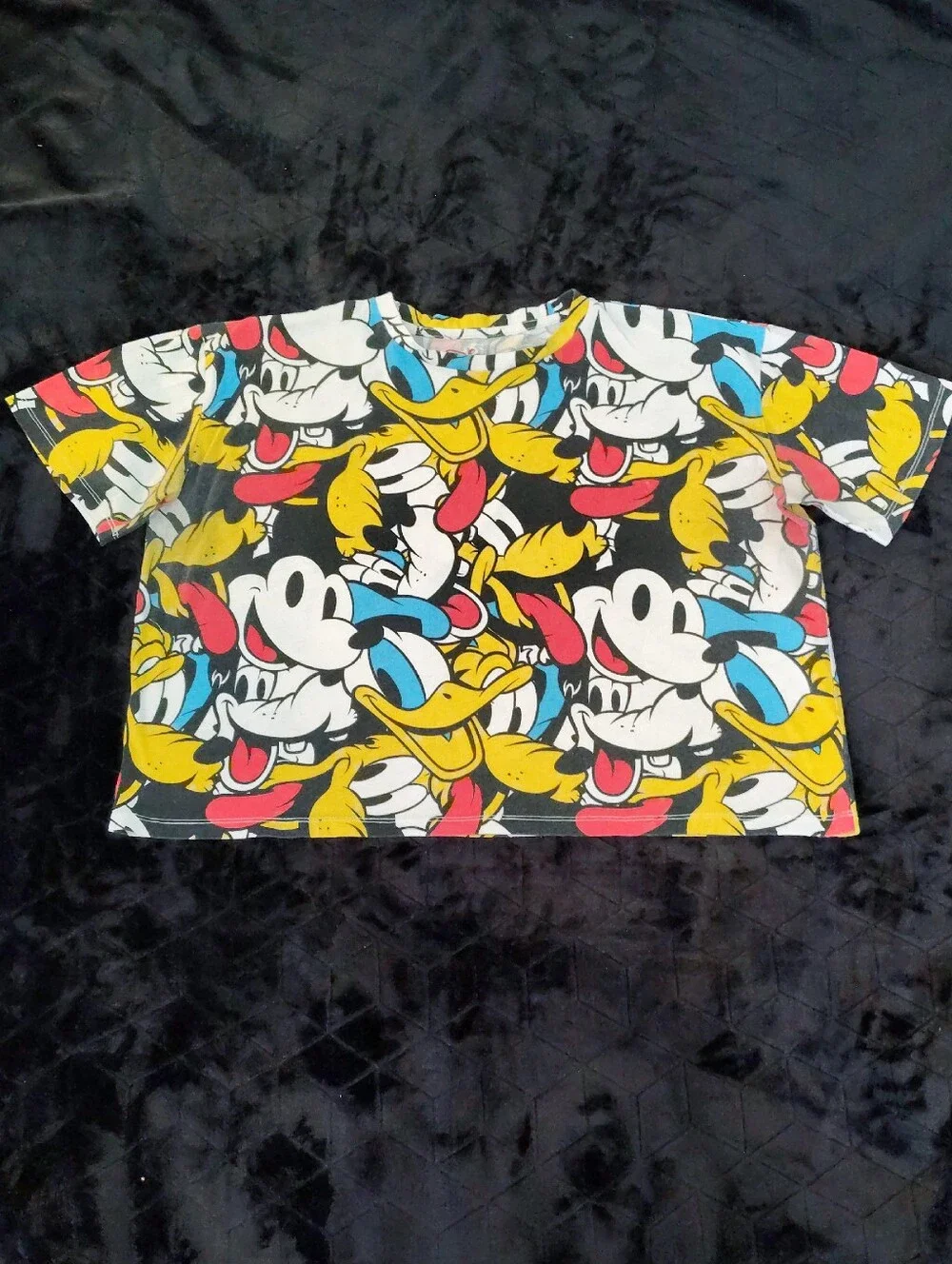 Disney Y2K Mickey Mouse & Friends‎ All Over Printed Cropped TShirt XXL Colorful
